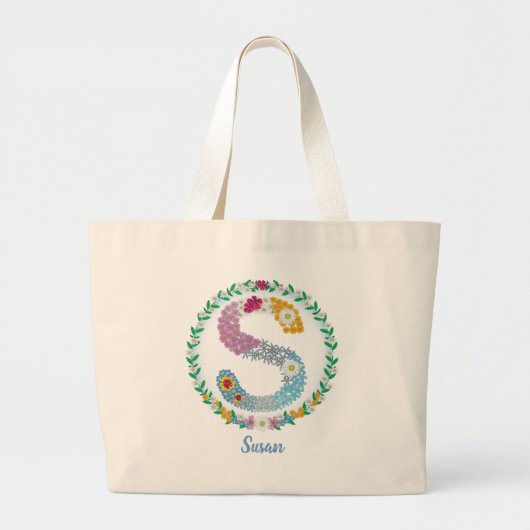 Blume Buchstaben Initial "S" mit Personalisiertem Jumbo Stoffbeutel (Vorne)
