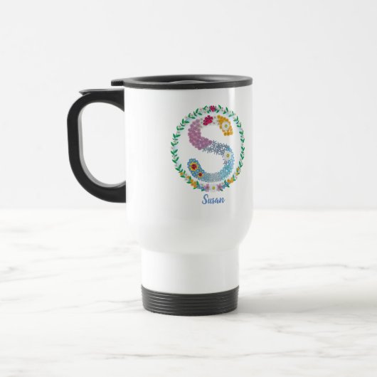 Blume Buchstaben Initial "S" mit Personalisiertem  Reisebecher (Links)