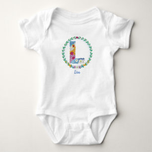 Blume Buchstaben "L" mit Personalisiertem Namen Baby Strampler