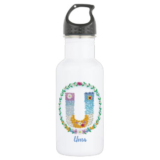 Blume Buchstaben "U" mit Personalisiertem Namen Edelstahlflasche
