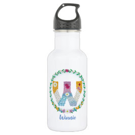 Blume Buchstaben "W" mit Personalisiertem Namen Edelstahlflasche