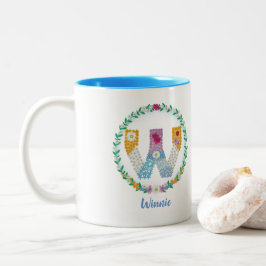 Blume Buchstaben "W" mit Personalisiertem Namen Zweifarbige Tasse
