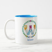 Blume Buchstaben "W" mit Personalisiertem Namen Zweifarbige Tasse (Links)