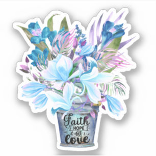 Blume Bucket Blue Faith Hope Liebe Notebook Aufkleber