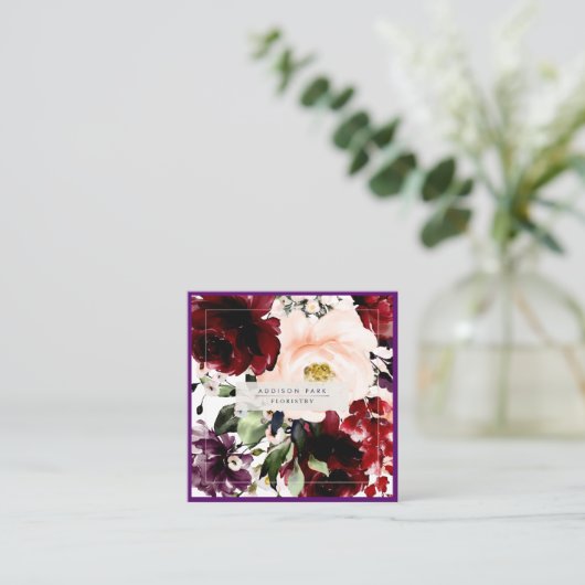Blume Burgund Merlot Blush Quadratische Visitenkarte (Stehend Vorderseite)