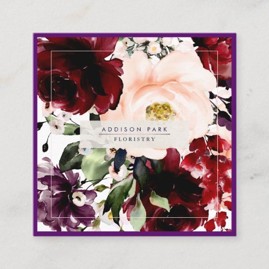 Blume Burgund Merlot Blush Quadratische Visitenkarte (Vorderseite)