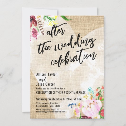 Blume Burlap nach der Hochzeit Einladung (Vorderseite)