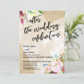 Blume Burlap nach der Hochzeit Einladung (Stehend Vorderseite)