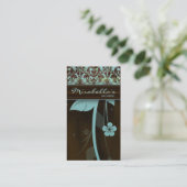 Blume Business Card Damask Blue Brown Visitenkarte (Stehend Vorderseite)
