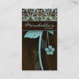 Blume Business Card Damask Blue Brown Visitenkarte