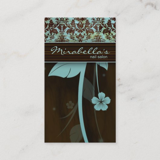 Blume Business Card Damask Blue Brown Visitenkarte (Vorderseite)