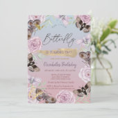 Blume Butterflies Ombre Geburtstag Einladung (Stehend Vorderseite)