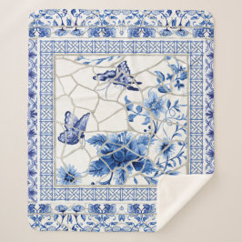 Blume Butterfly Blue und White Chinoiserie Chic Sherpadecke