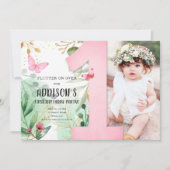 Blume Butterfly Garden Floral 1. Geburtstag Einladung (Vorderseite)