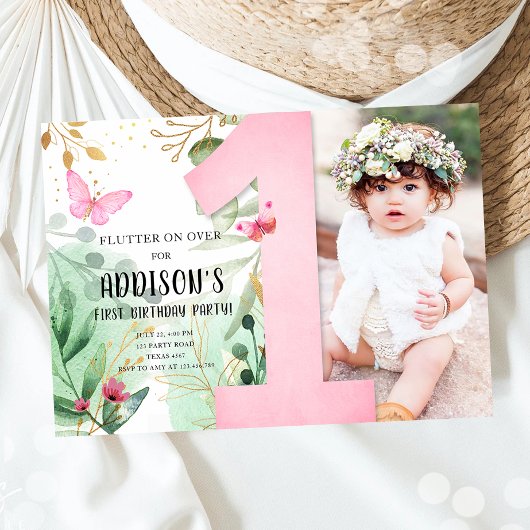 Blume Butterfly Garden Floral 1. Geburtstag Einladung