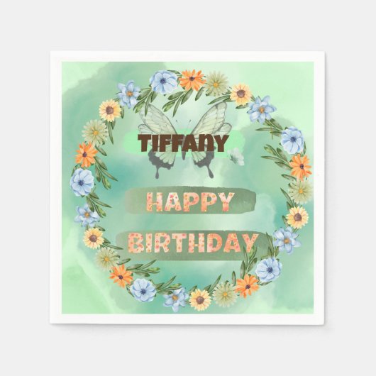 Blume & Butterfly Geburtstag Serviette (Vorderseite)