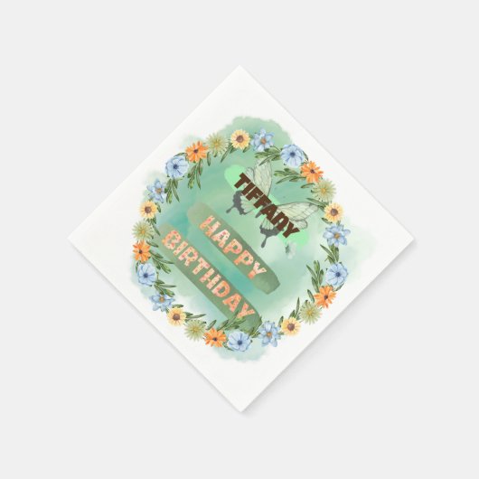 Blume & Butterfly Geburtstag Serviette (Ecke)