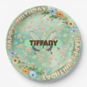 Blume & Butterfly Geburtstagsplatte Pappteller (Vorderseite)