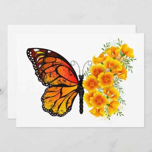 Blume Butterfly mit gelbem Kalifornien-Mohn Ankündigung (Vorne/Hinten)