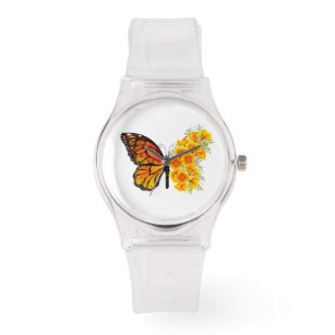 Blume Butterfly mit gelbem Kalifornien-Mohn Armbanduhr