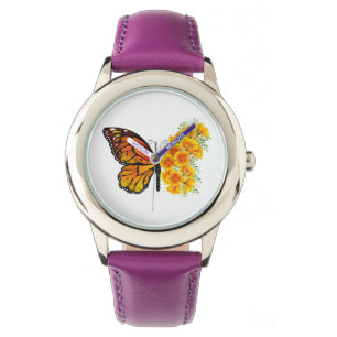 Blume Butterfly mit gelbem Kalifornien-Mohn Armbanduhr