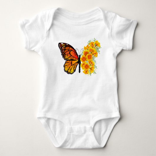 Blume Butterfly mit gelbem Kalifornien-Mohn Baby Strampler (Vorderseite)