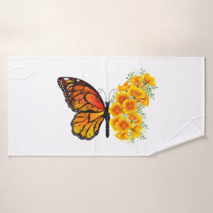 Blume Butterfly mit gelbem Kalifornien-Mohn Badehandtuch