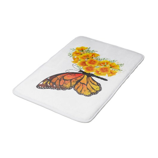 Blume Butterfly mit gelbem Kalifornien-Mohn Badematte (Schrägansicht)