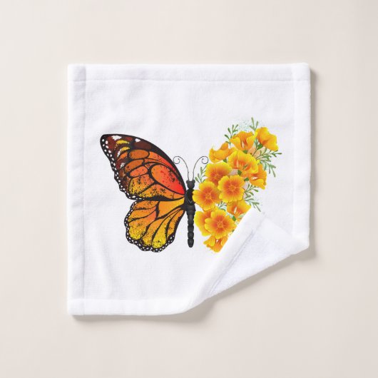 Blume Butterfly mit gelbem Kalifornien-Mohn Badhandtuch Set (Waschlappen)