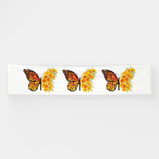 Blume Butterfly mit gelbem Kalifornien-Mohn Banner (Horizontal)