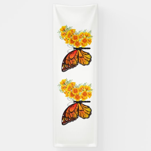 Blume Butterfly mit gelbem Kalifornien-Mohn Banner (Vertikal)