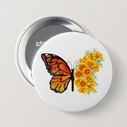 Blume Butterfly mit gelbem Kalifornien-Mohn Button (Vorne & Hinten)