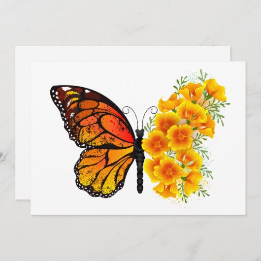 Blume Butterfly mit gelbem Kalifornien-Mohn Einladung (Vorne/Hinten)
