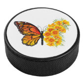Blume Butterfly mit gelbem Kalifornien-Mohn Eishockey Puck (3/4)