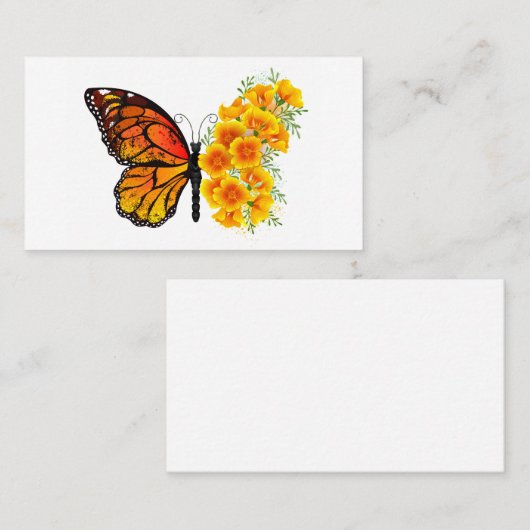 Blume Butterfly mit gelbem Kalifornien-Mohn Empfehlungskarte (Vorne/Hinten)