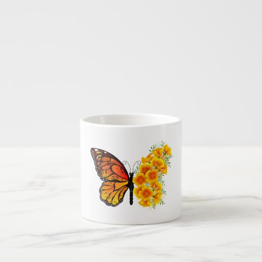 Blume Butterfly mit gelbem Kalifornien-Mohn Espressotasse (Vorderseite)