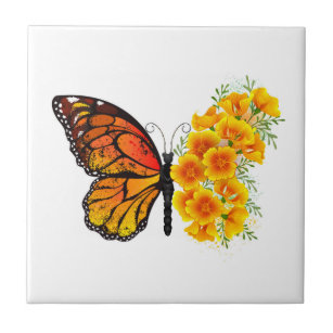 Blume Butterfly mit gelbem Kalifornien-Mohn Fliese