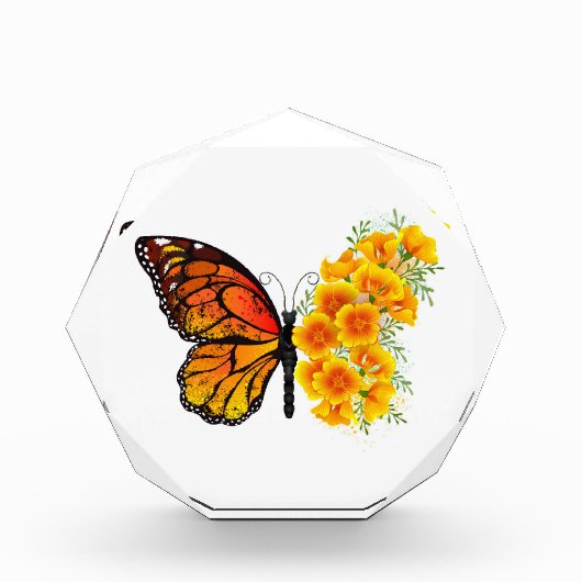 Blume Butterfly mit gelbem Kalifornien-Mohn Fotoblock (Vorderseite)