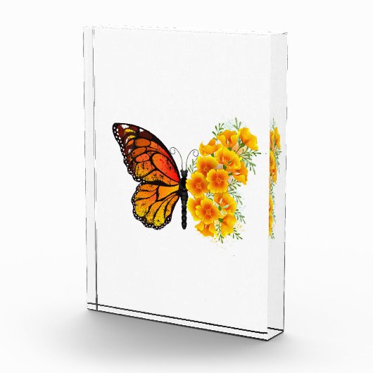 Blume Butterfly mit gelbem Kalifornien-Mohn Fotoblock (Rechts)