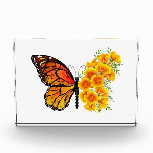 Blume Butterfly mit gelbem Kalifornien-Mohn Fotoblock (Vorderseite)