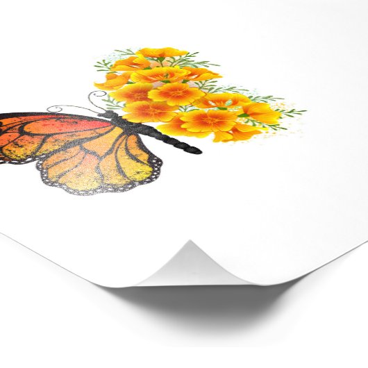 Blume Butterfly mit gelbem Kalifornien-Mohn Fotodruck (Ecke)