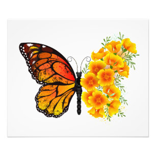 Blume Butterfly mit gelbem Kalifornien-Mohn Fotodruck