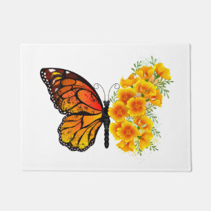 Blume Butterfly mit gelbem Kalifornien-Mohn Fußmatte
