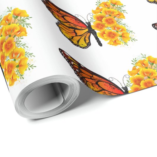 Blume Butterfly mit gelbem Kalifornien-Mohn Geschenkpapier (Rolleneckpunkt)