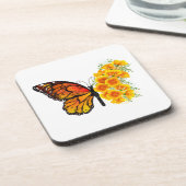 Blume Butterfly mit gelbem Kalifornien-Mohn Getränkeuntersetzer (Linke Seite)