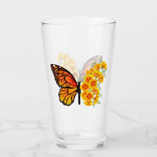 Blume Butterfly mit gelbem Kalifornien-Mohn Glas (Vorderseite)