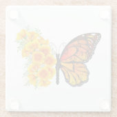 Blume Butterfly mit gelbem Kalifornien-Mohn Glasuntersetzer (Rückseite)