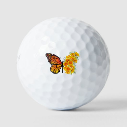 Blume Butterfly mit gelbem Kalifornien-Mohn Golfball (Vorderseite)