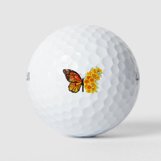 Blume Butterfly mit gelbem Kalifornien-Mohn Golfball (Vorderseite)