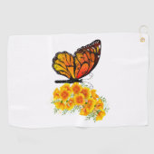 Blume Butterfly mit gelbem Kalifornien-Mohn Golfhandtuch (Horizontal)